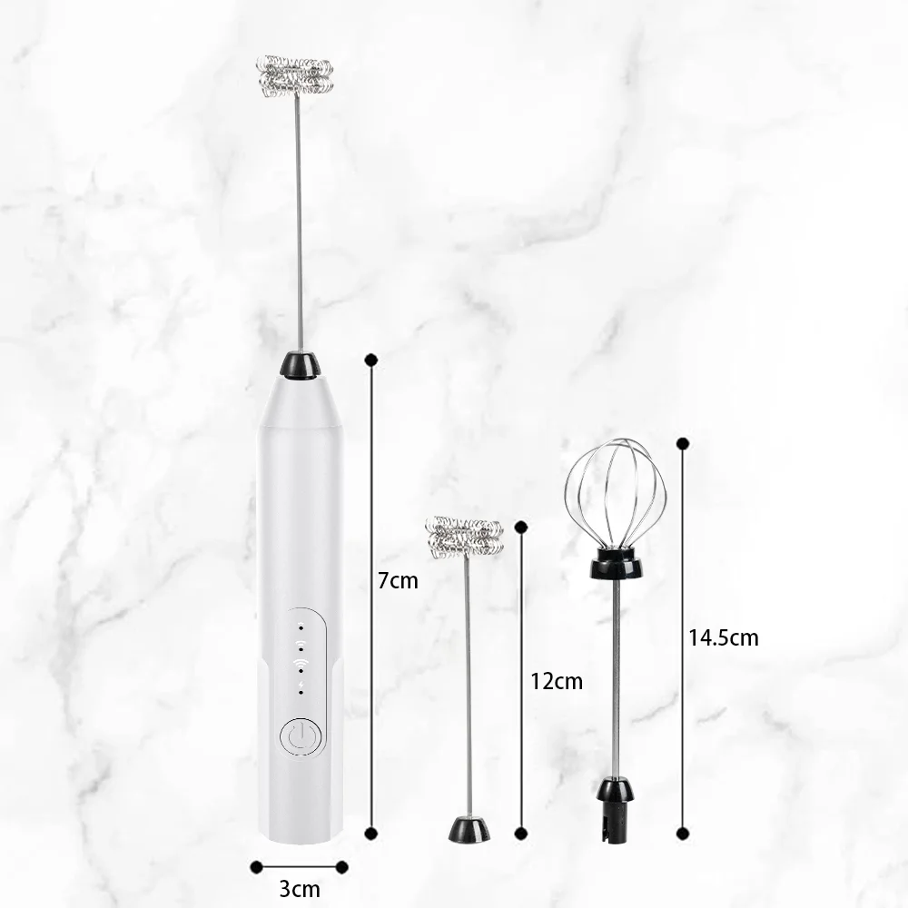 Handheld Milk & Coffee Frother Electric Mini Blender Stainless Steel Drink Mixer White