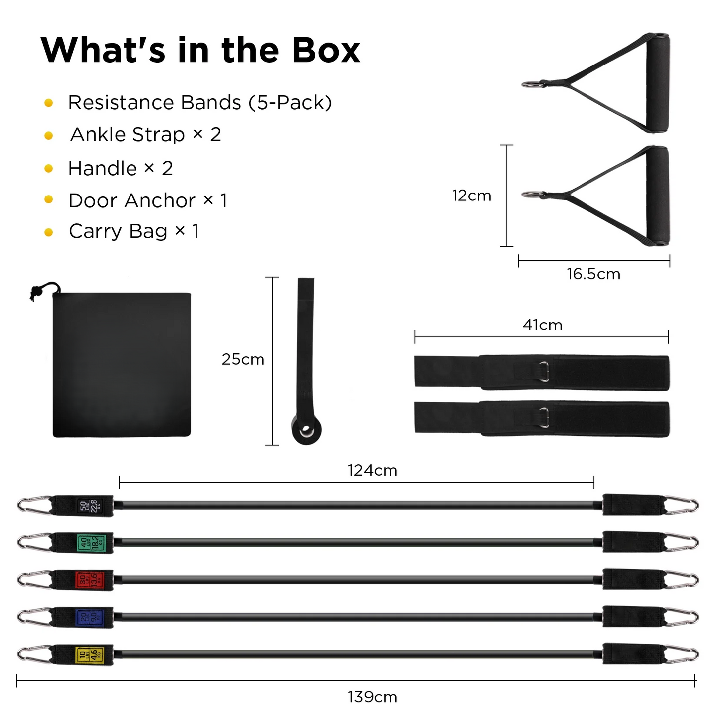 150lb Resistance Band Set - Exercise Bands with Door Anchor Black