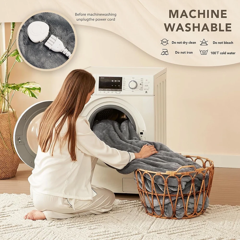 Heated Throw Blanket, 60x70 Inches Extra Large - 10 Heat Settings & 8-Hour Timer, Flannel & Velvet, Machine Washable - Gray Brand Swtroom
