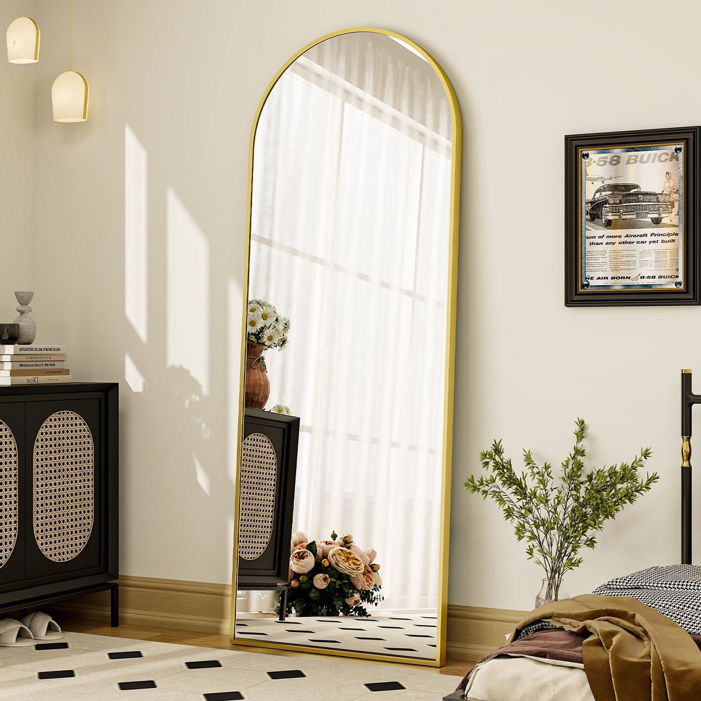 64"x 21" Full Length Mirror Arched Standing Floor Mirror Full Body Mirror, Gold