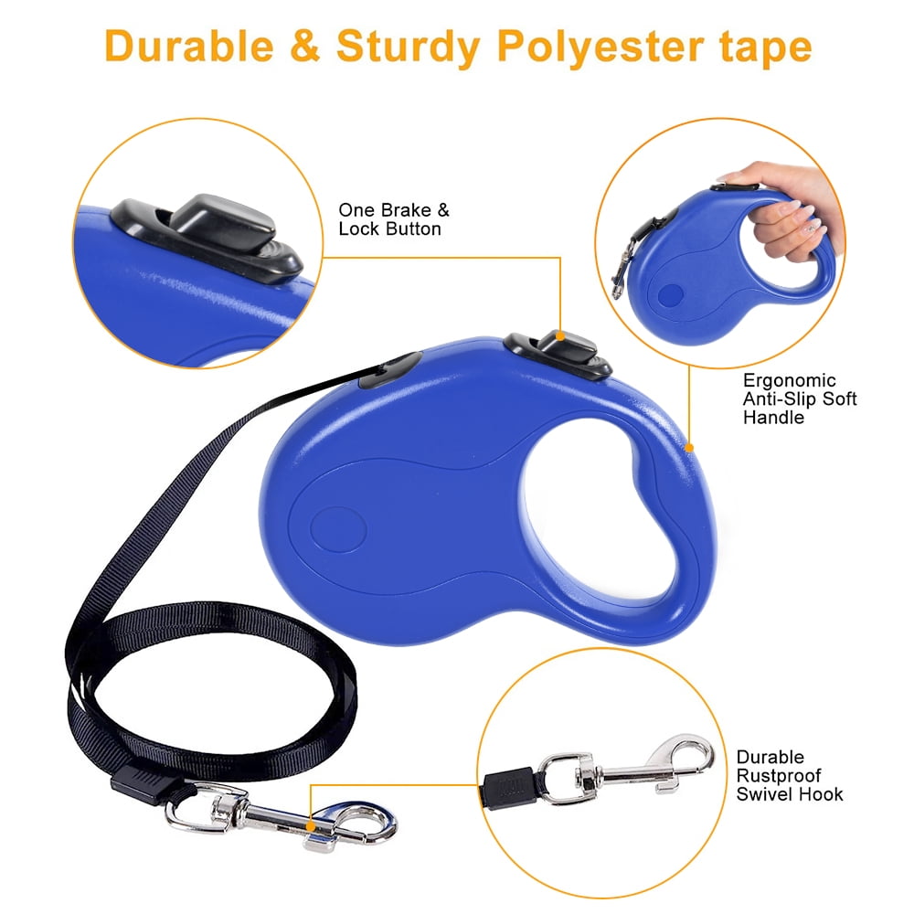 16ft Retractable Dog Leash with Anti-Slip Handle & Hand Brake Heavy Duty Durable Pet Leash Blue