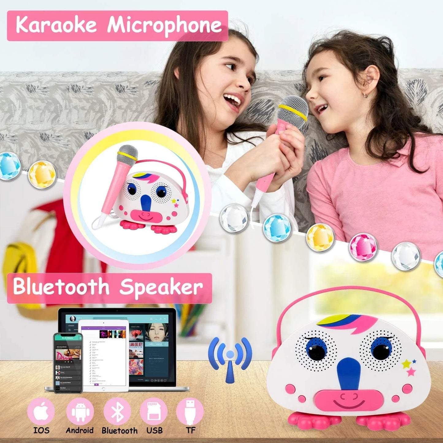 Mini Karaoke Machine with 1 Mic, Toddler Karaoke Toy Singing Speaker