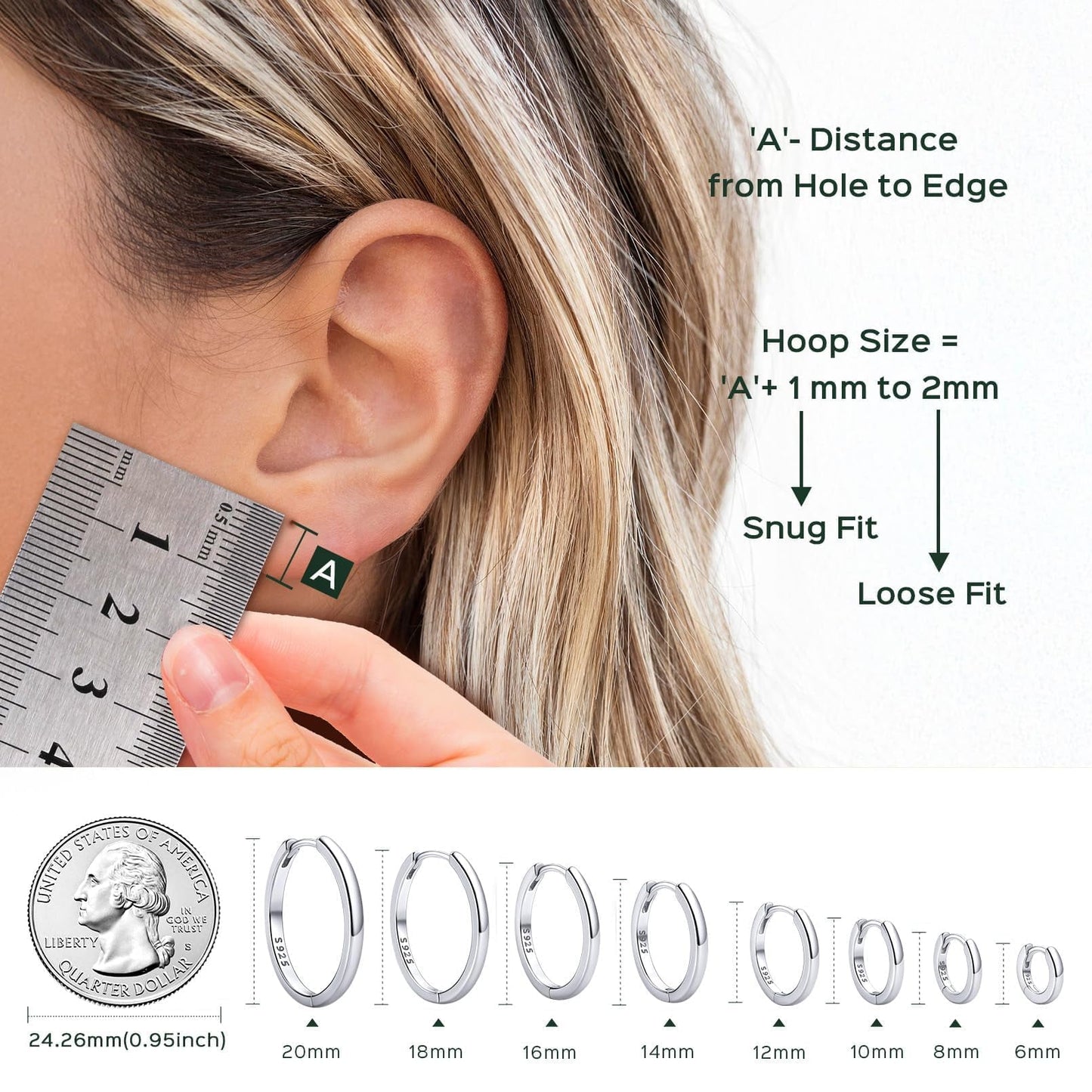 Hypoallergenic 925 Sterling Silver Huggie Earrings for Women Sterling Silver Hoop Earrings for Women 20MM Small Hoops