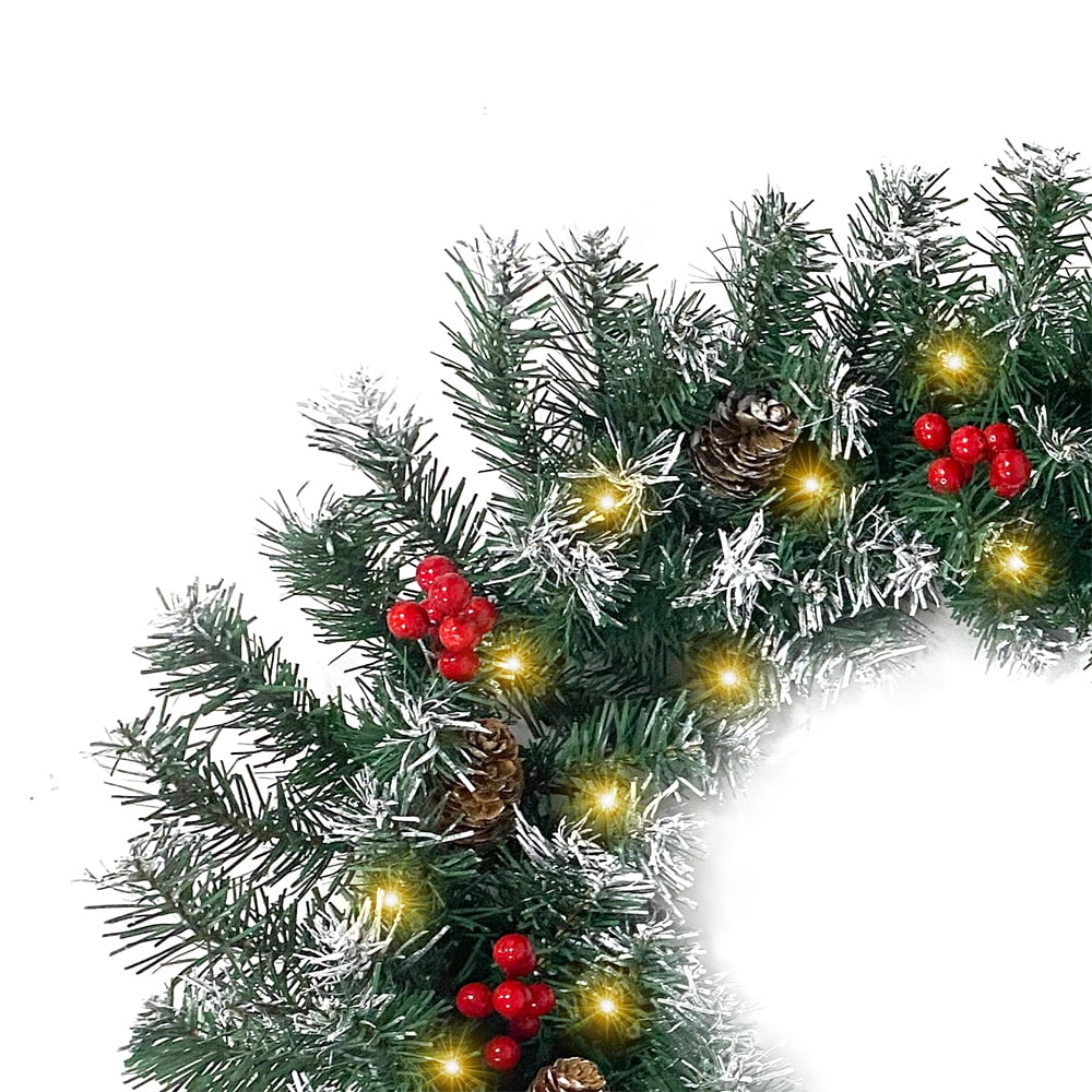 2 Pcs 6ft Pre-Lit Christmas Garland with 40 Waterproof LED Lights, Pine Cones & Berries, 200 Branches Christmas Decoration