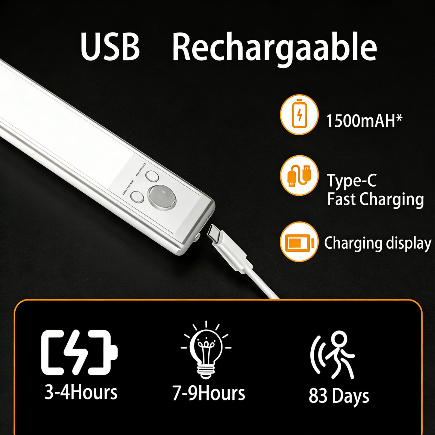 9.5inch Under Cabinet Lighting, 2 Pack Rechargeable Sensor Light, Wireless Under Counter Lights for Kitchen, Stairs,Study