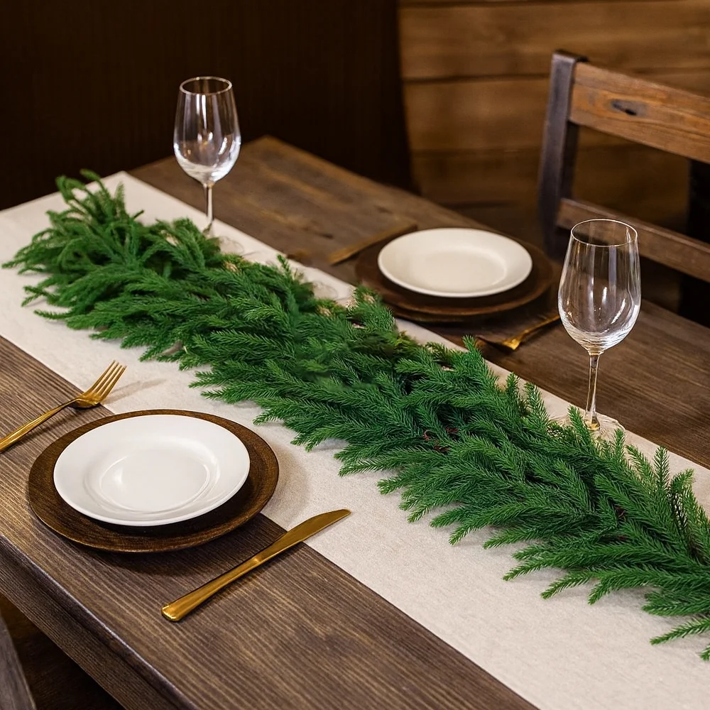 2 Pcs 6 FT Artificial Pine Garlands Real Touch Artificial Pine Garland,  – Winter Greenery for Indoor/Outdoor Xmas, Mantle & Staircase Decor