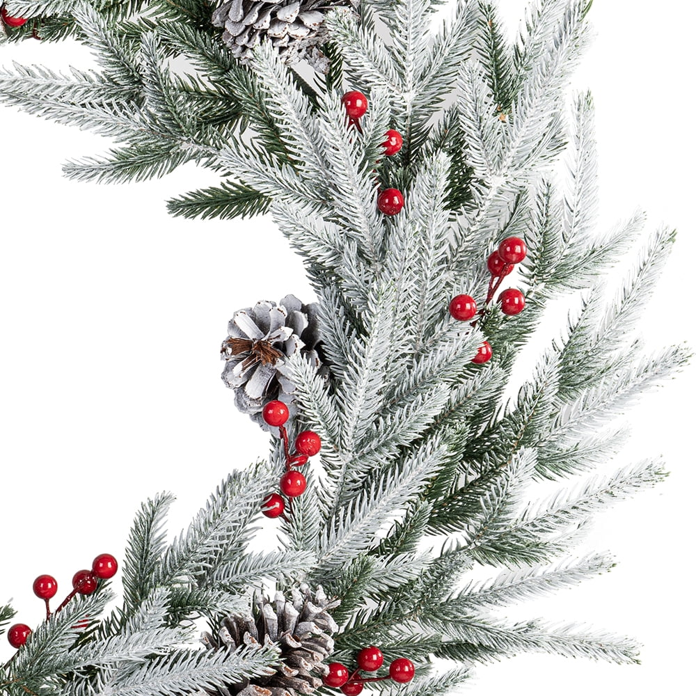 28" Artificial Christmas Wreath - Frosted Spruce with Pine Cones & Berries, Ready-to-Hang Holiday Decor for Door & Wall