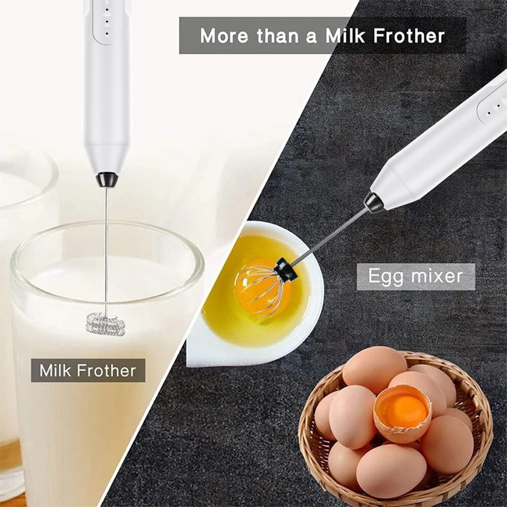 Handheld Milk & Coffee Frother Electric Mini Blender Stainless Steel Drink Mixer White