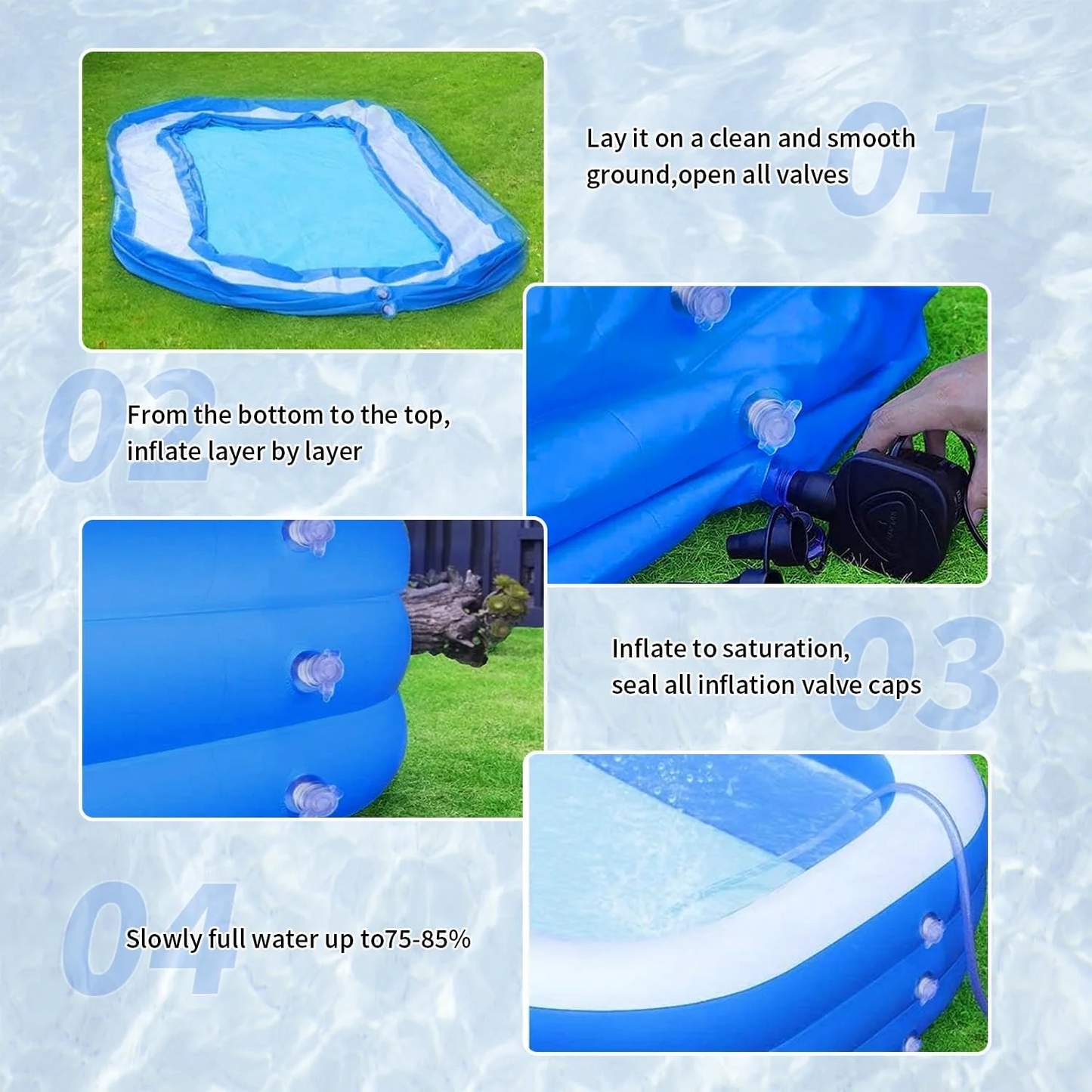 Inflatable Swimming Pool Kids Adults Blow up Pool Family Backyard 120" x 72" x 22" Blue