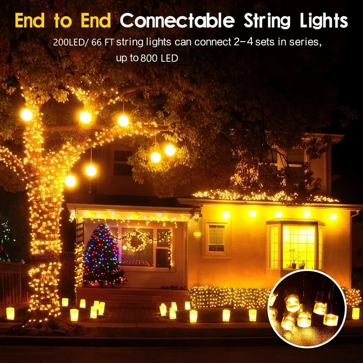 66ft LED Twinkle Christmas String Lights with 8 Modes for Indoor Outdoor Xmas Tree Wedding Party Decoration (Warm White)