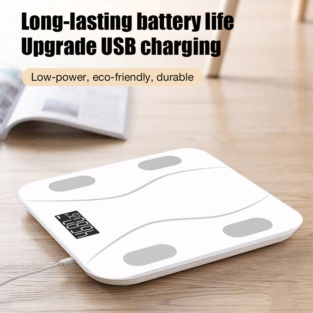 Smart Bluetooth Body Fat Scale - Rechargeable Digital Bathroom Scale with 180 kg Capacity Minimalist Design White