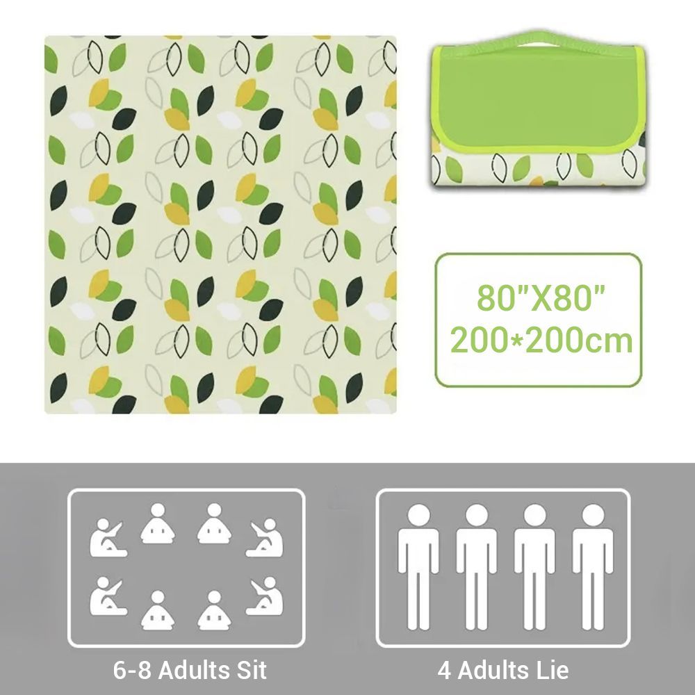 80"x80" Extra Large Waterproof Picnic Blanket - Foldable Outdoor Mat for Beach, Camping & Park - Green/White leaves