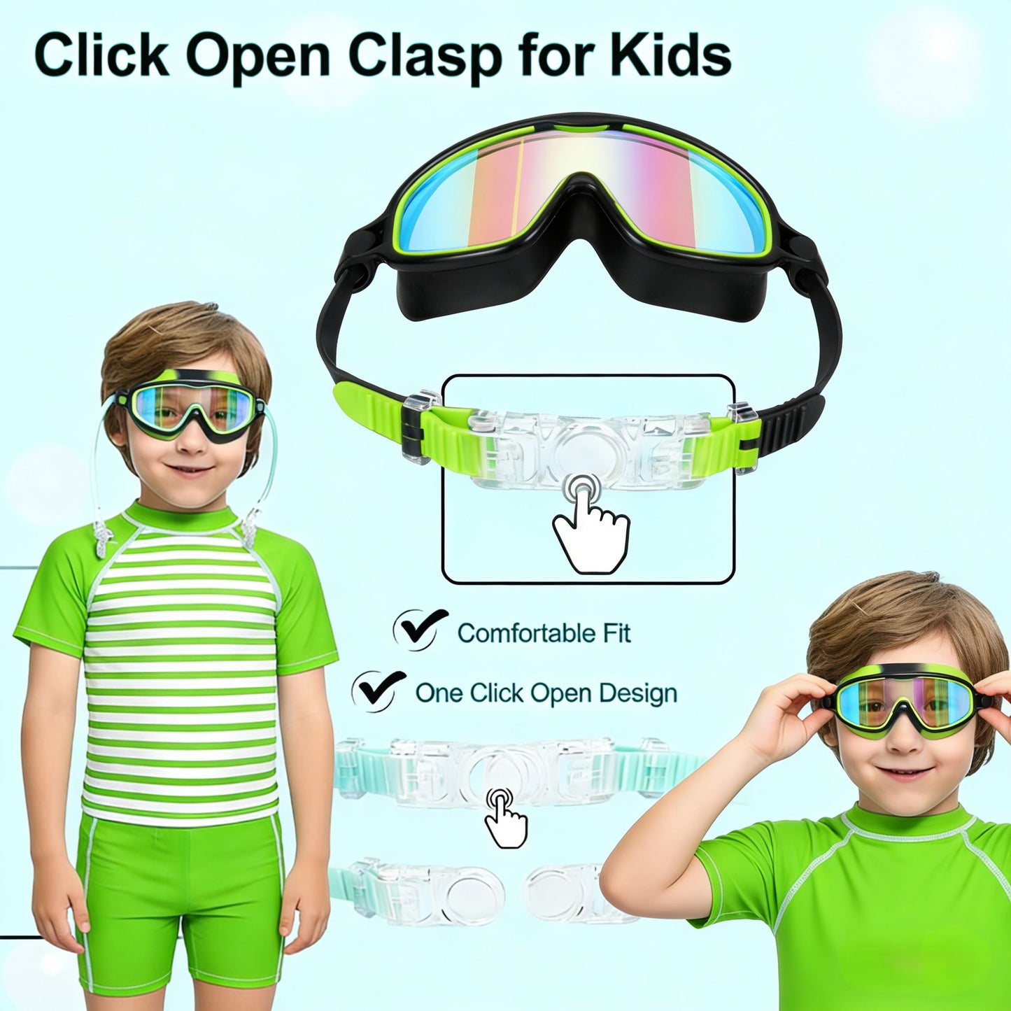 Swim Goggles 2 Pack Anti-Fog Anti-UV Wide View Swimming Goggles for Kids 3-14