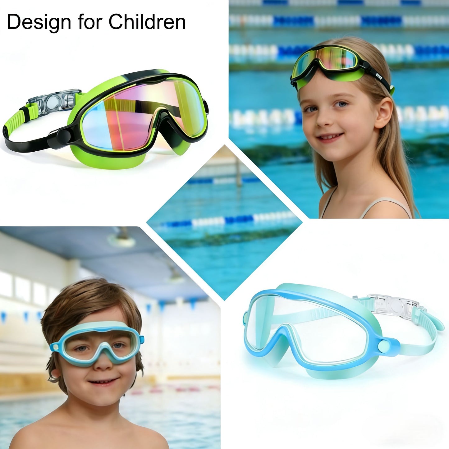 Swim Goggles 2 Pack Anti-Fog Anti-UV Wide View Swimming Goggles for Kids 3-14