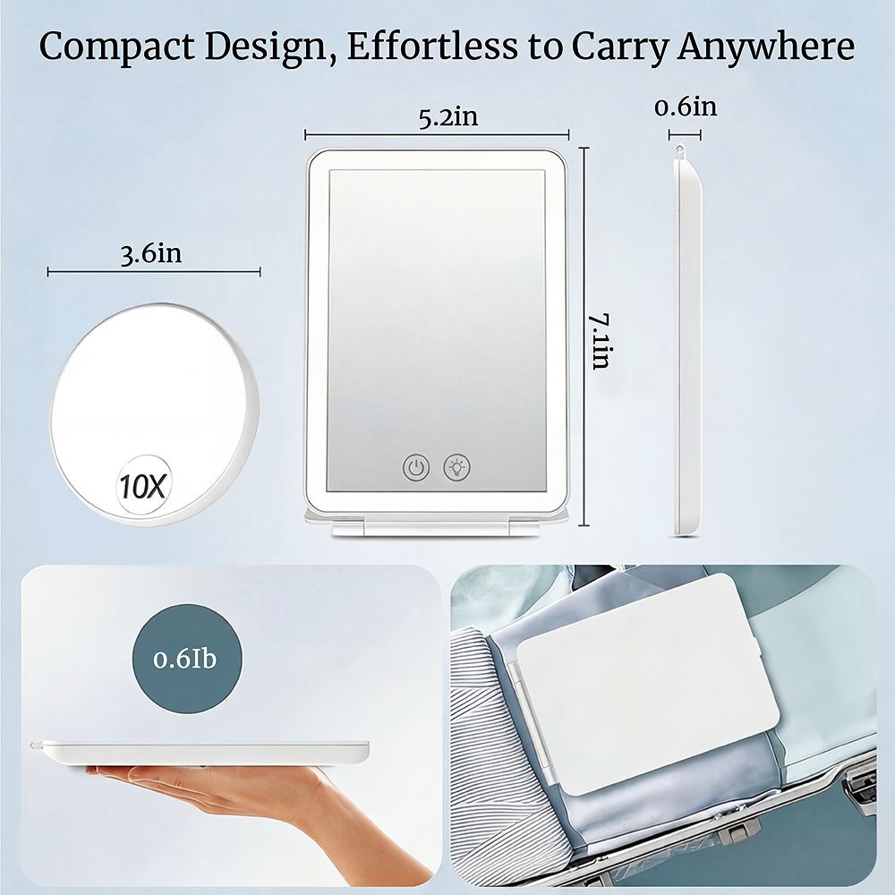 Rechargeable Travel Lighted Makeup Mirror 72 LED 10X Magnify 3 Color Touch Dimming Vanity Mirror