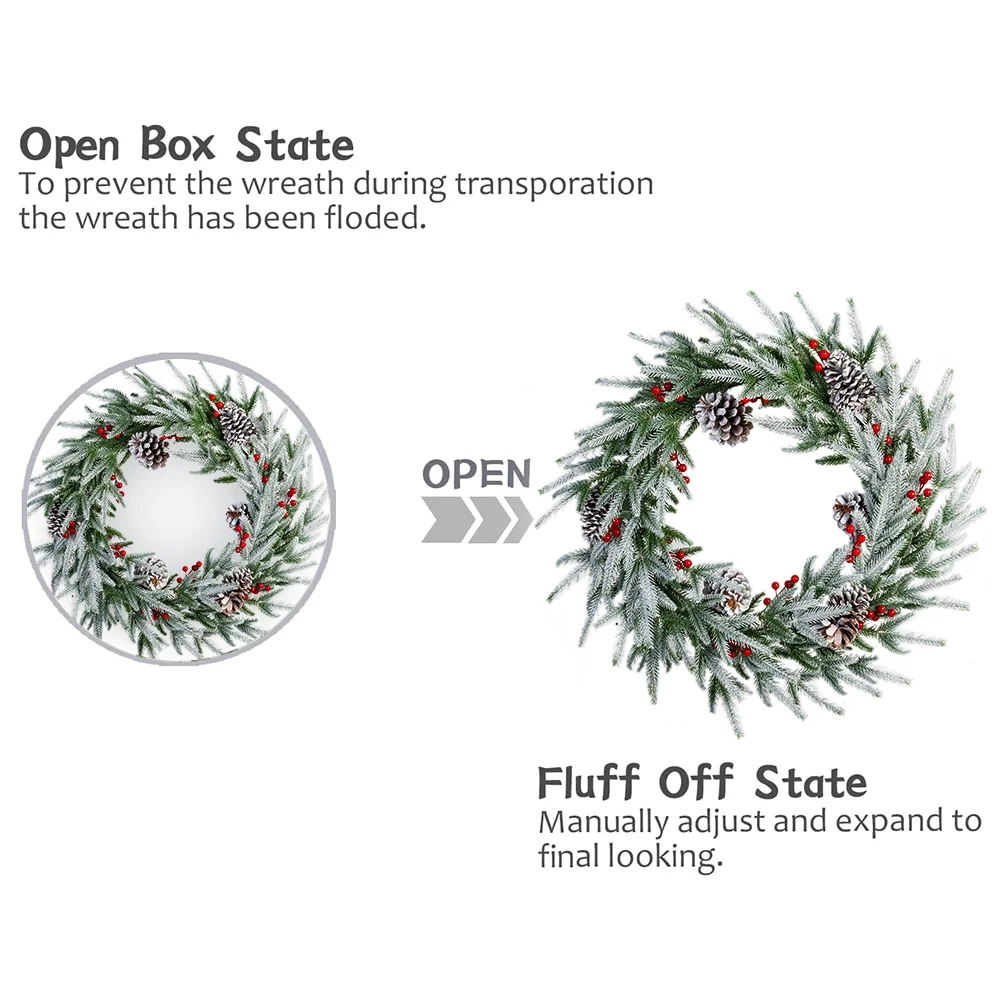28" Artificial Christmas Wreath - Frosted Spruce with Pine Cones & Berries, Ready-to-Hang Holiday Decor for Door & Wall