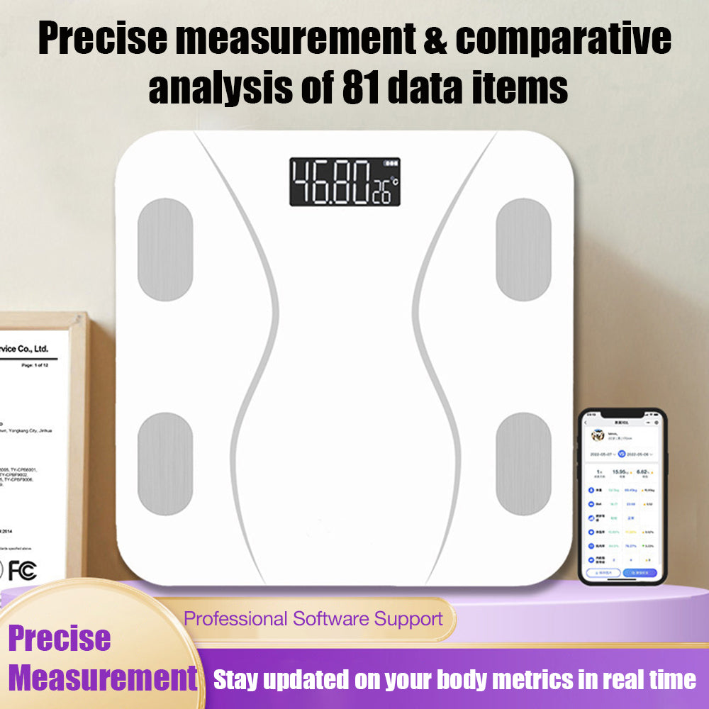 Smart Bluetooth Body Fat Scale - Rechargeable Digital Bathroom Scale with 180 kg Capacity Minimalist Design White