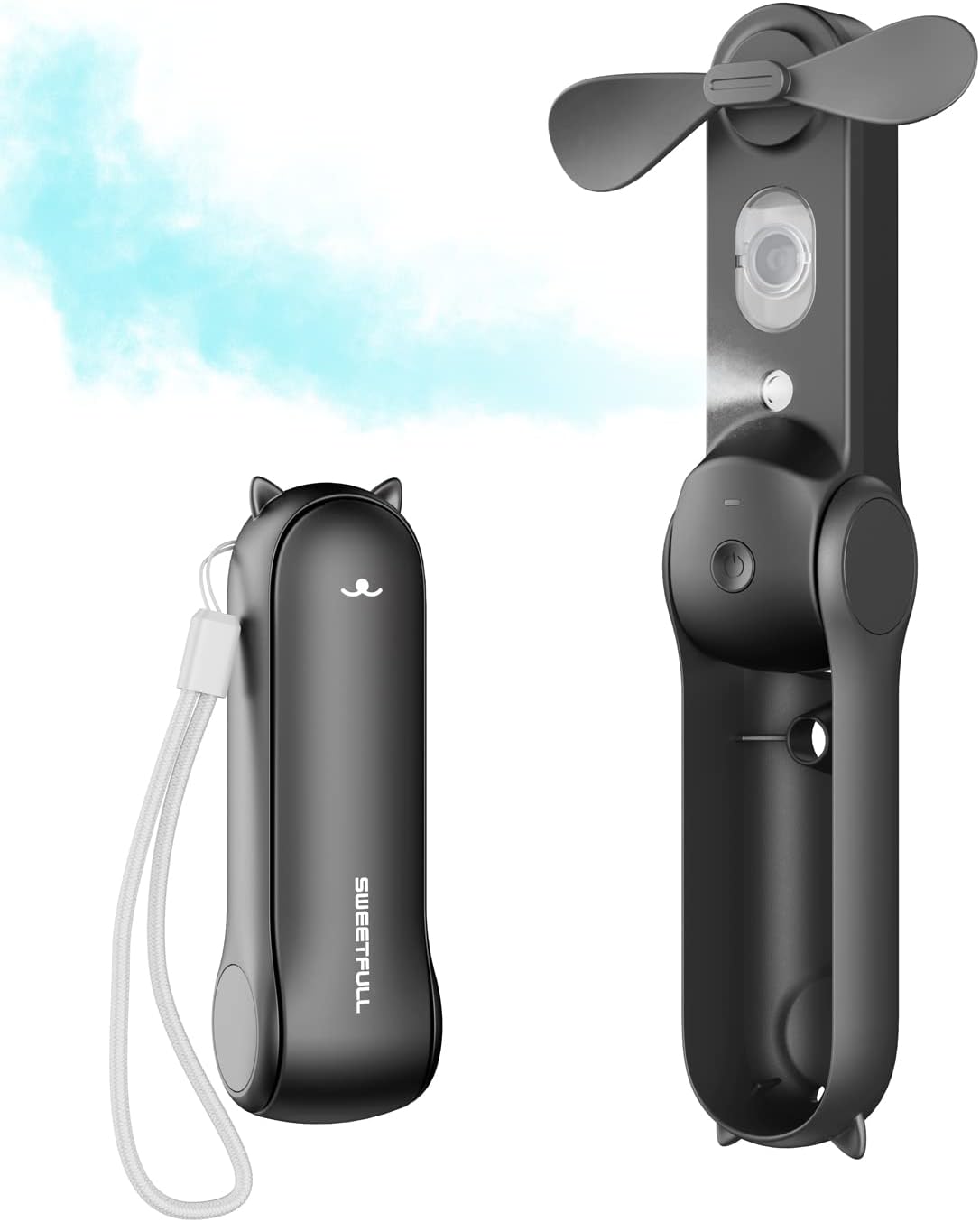 Misting Fan Portable, Handheld Personal Mister Fans, Small Fan Rechargeable, Mini Spray Water Mist, Kids Women Portable Fans For Travel, Outdoors, Hiking, Camping Home Office (Black)