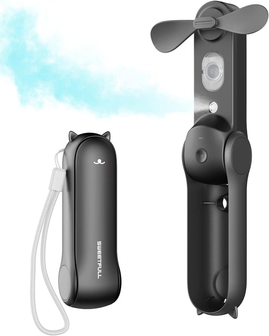 Misting Fan Portable, Handheld Personal Mister Fans, Small Fan Rechargeable, Mini Spray Water Mist, Kids Women Portable Fans For Travel, Outdoors, Hiking, Camping Home Office (Black)