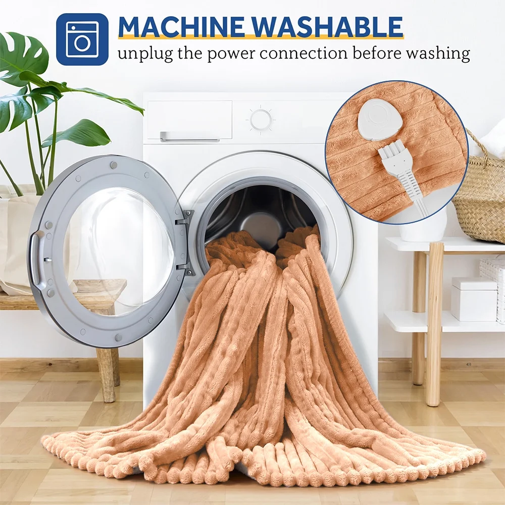Electric Heated Blanket 62"x84"- 10 Heat Settings with Overheat Protection & 8-Hour Auto-Off, Machine Washable Brown