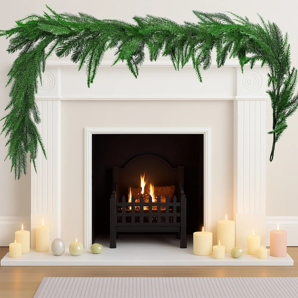 2 Pcs 6 FT Artificial Pine Garlands Real Touch Artificial Pine Garland,  – Winter Greenery for Indoor/Outdoor Xmas, Mantle & Staircase Decor