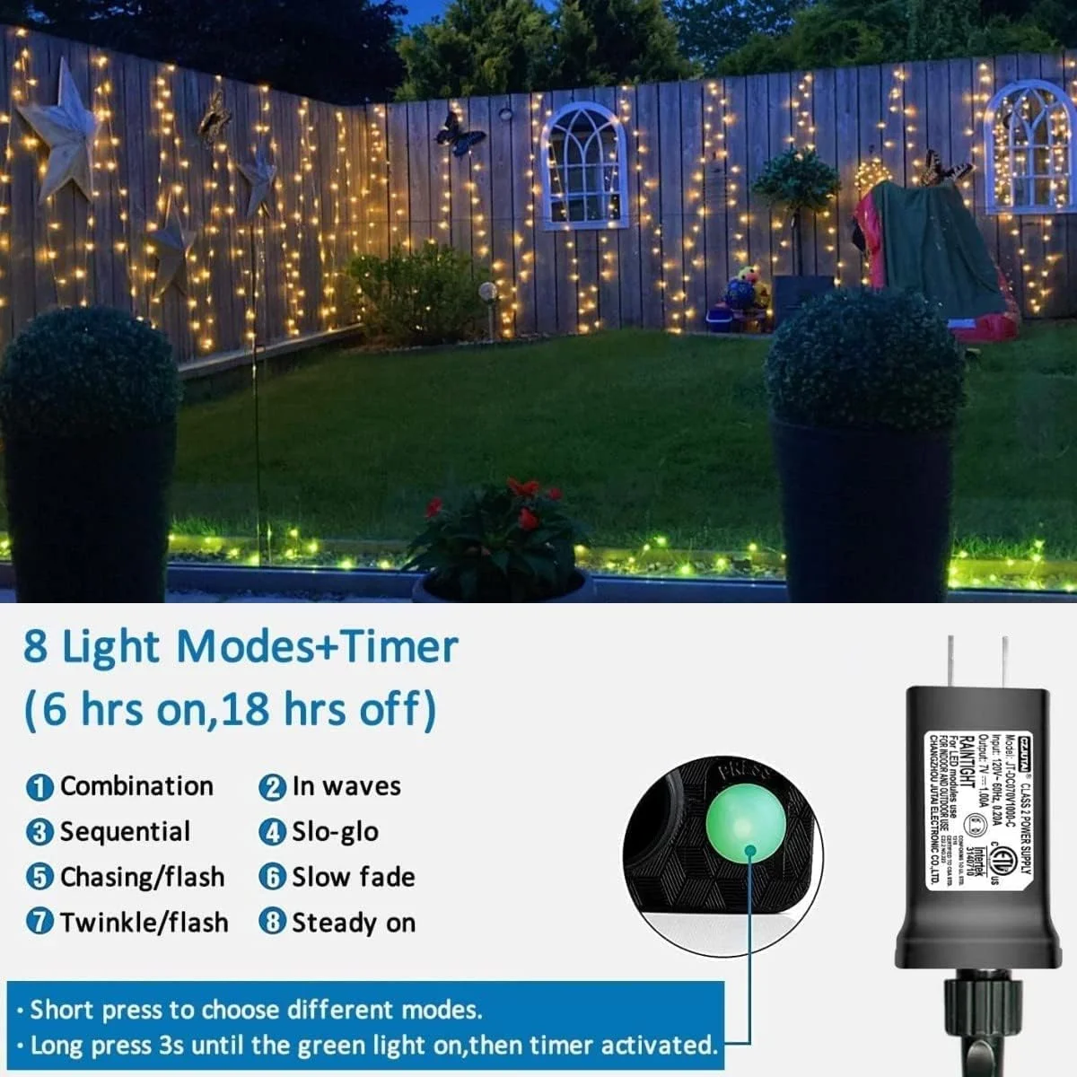 82Ft 200pcs Christmas String Lights LED Twinkle Cluster Lights with 8 Modes Function for Christmas Warm White