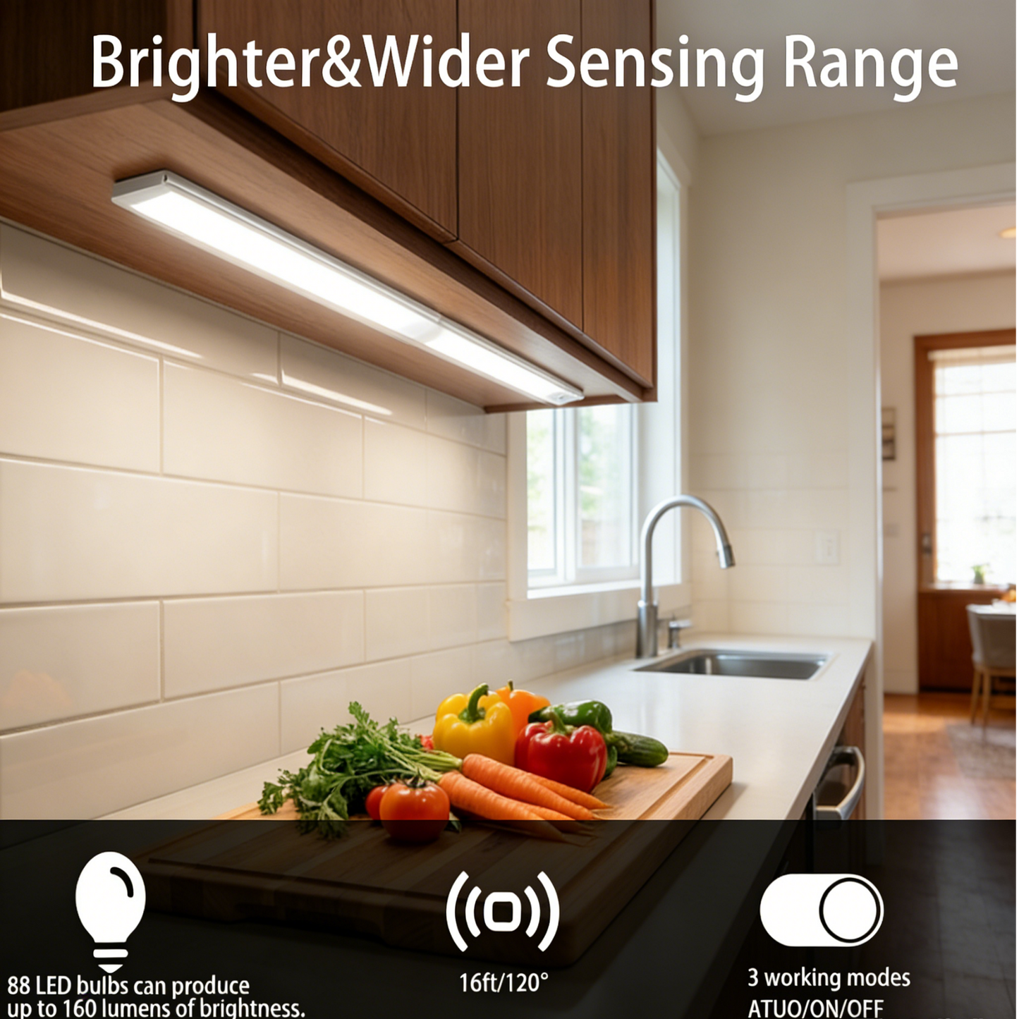 9.5inch Under Cabinet Lighting, 2 Pack Rechargeable Sensor Light, Wireless Under Counter Lights for Kitchen, Stairs,Study