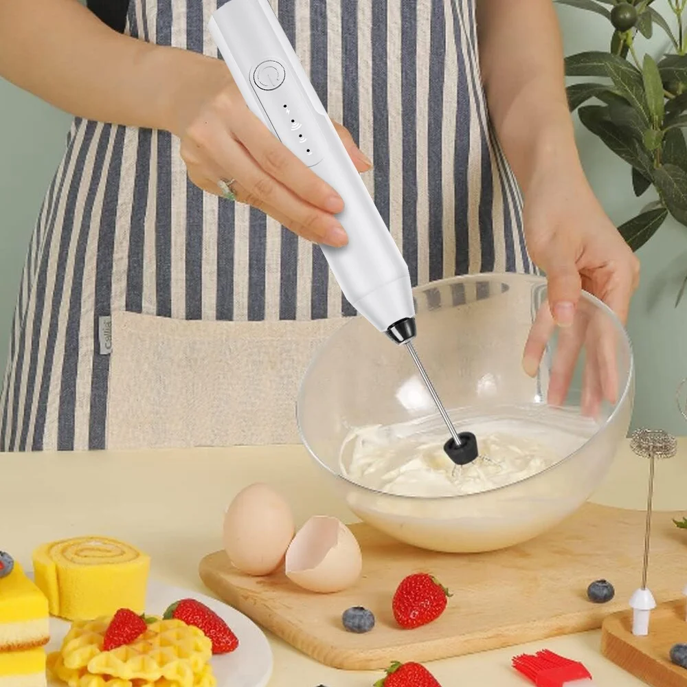 Handheld Milk & Coffee Frother Electric Mini Blender Stainless Steel Drink Mixer White