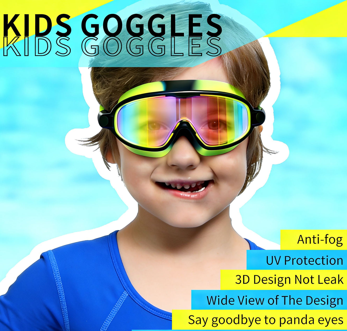 Swim Goggles 2 Pack Anti-Fog Anti-UV Wide View Swimming Goggles for Kids 3-14