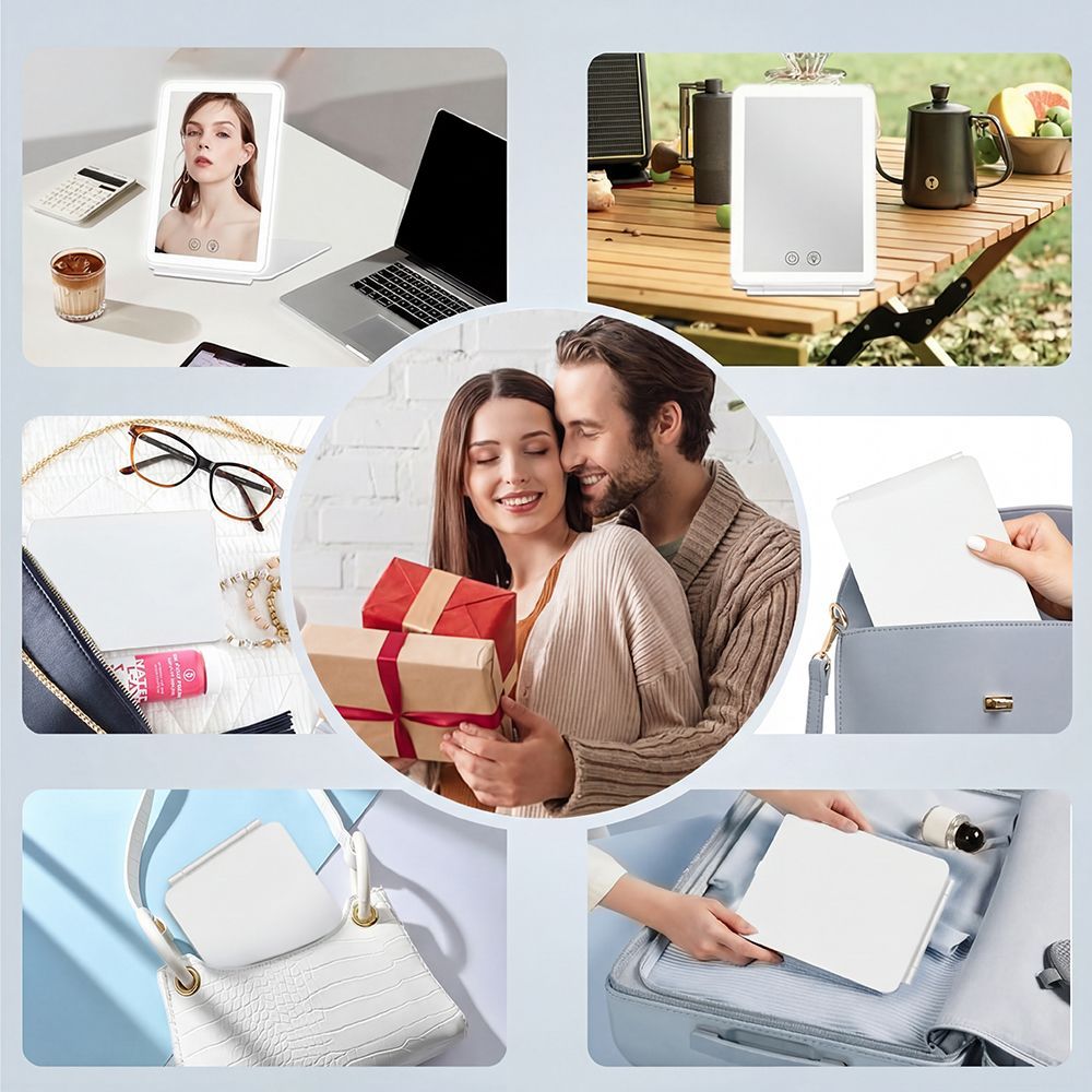 Rechargeable Travel Lighted Makeup Mirror 72 LED 10X Magnify 3 Color Touch Dimming Vanity Mirror