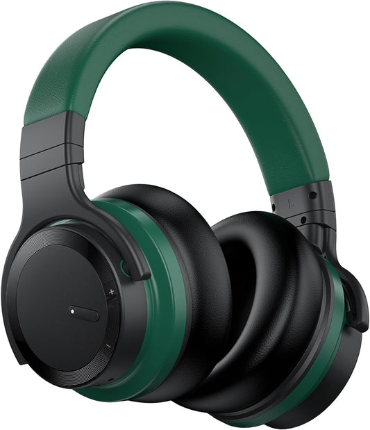 E7 Active Noise Cancelling Headphones Wireless Bluetooth Headphones with Rich Bass, Wireless Headphones with Mic, Clear Calls, Bluetooth 5.0, 30 Hours Playtime, Comfort Fit, Green