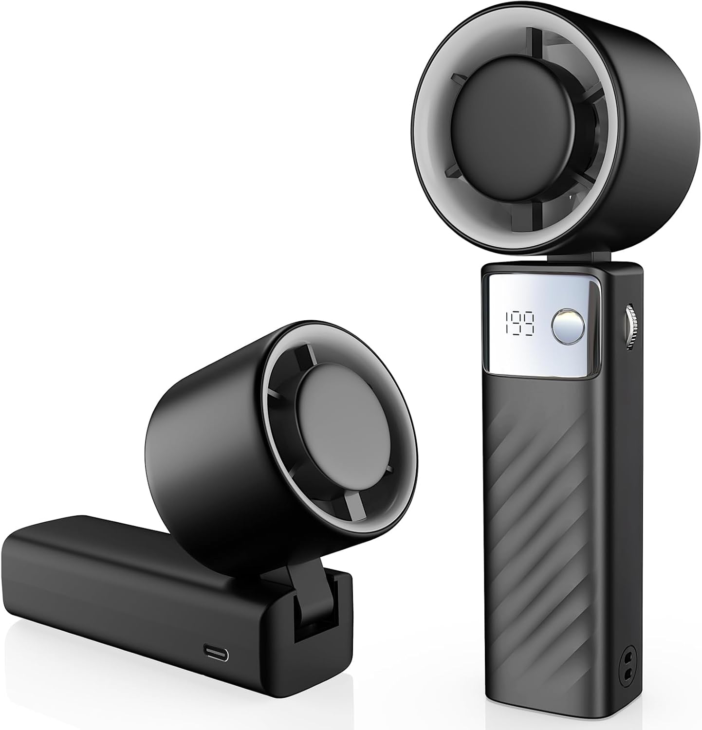 M54 Portable Handheld Turbo Fan - Foldable Mini Fan, 100-Level Adjustment, 8-12H Runtime, LED Display, Type-C Fast Charging for Indoor/Outdoor Use, Black
