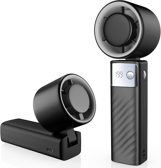 M54 Portable Handheld Turbo Fan - Foldable Mini Fan, 100-Level Adjustment, 8-12H Runtime, LED Display, Type-C Fast Charging for Indoor/Outdoor Use, Black