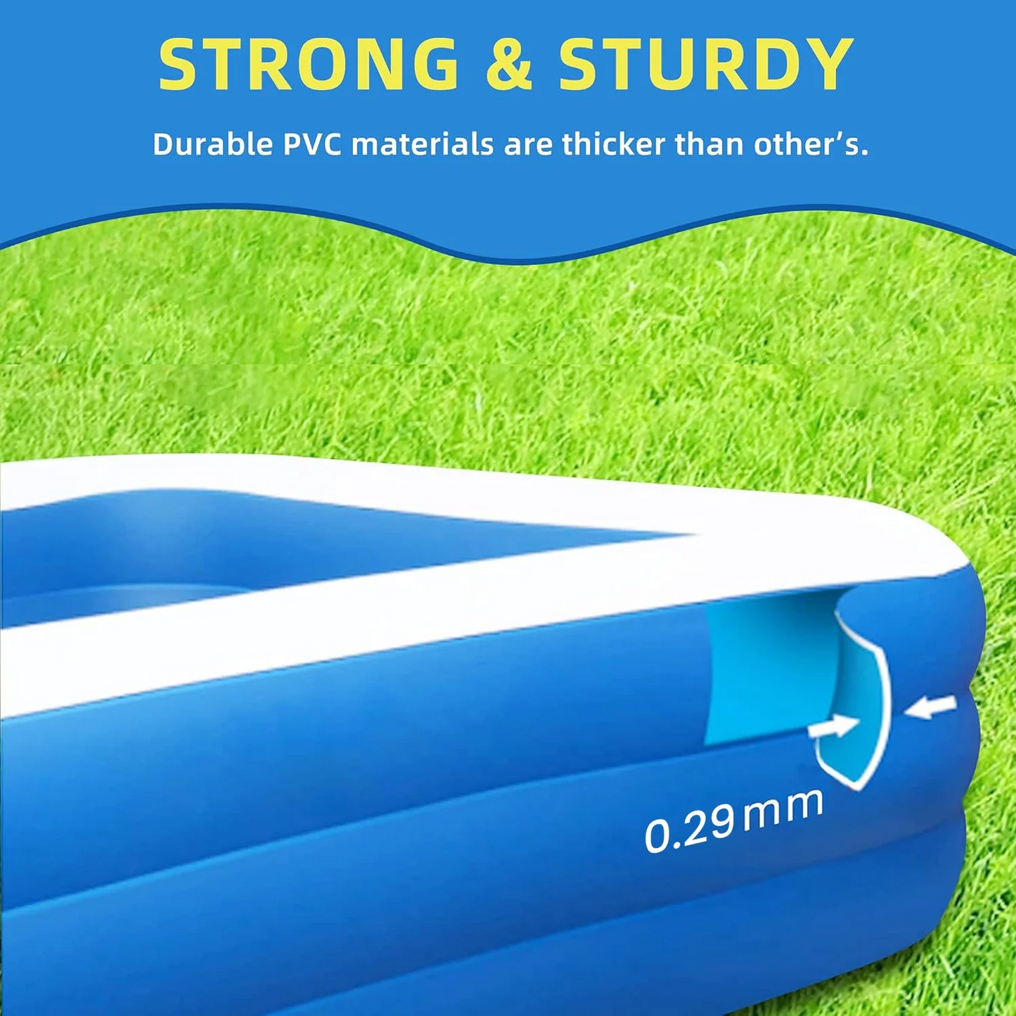 Inflatable Swimming Pool Kids Adults Blow up Pool Family Backyard 120" x 72" x 22" Blue
