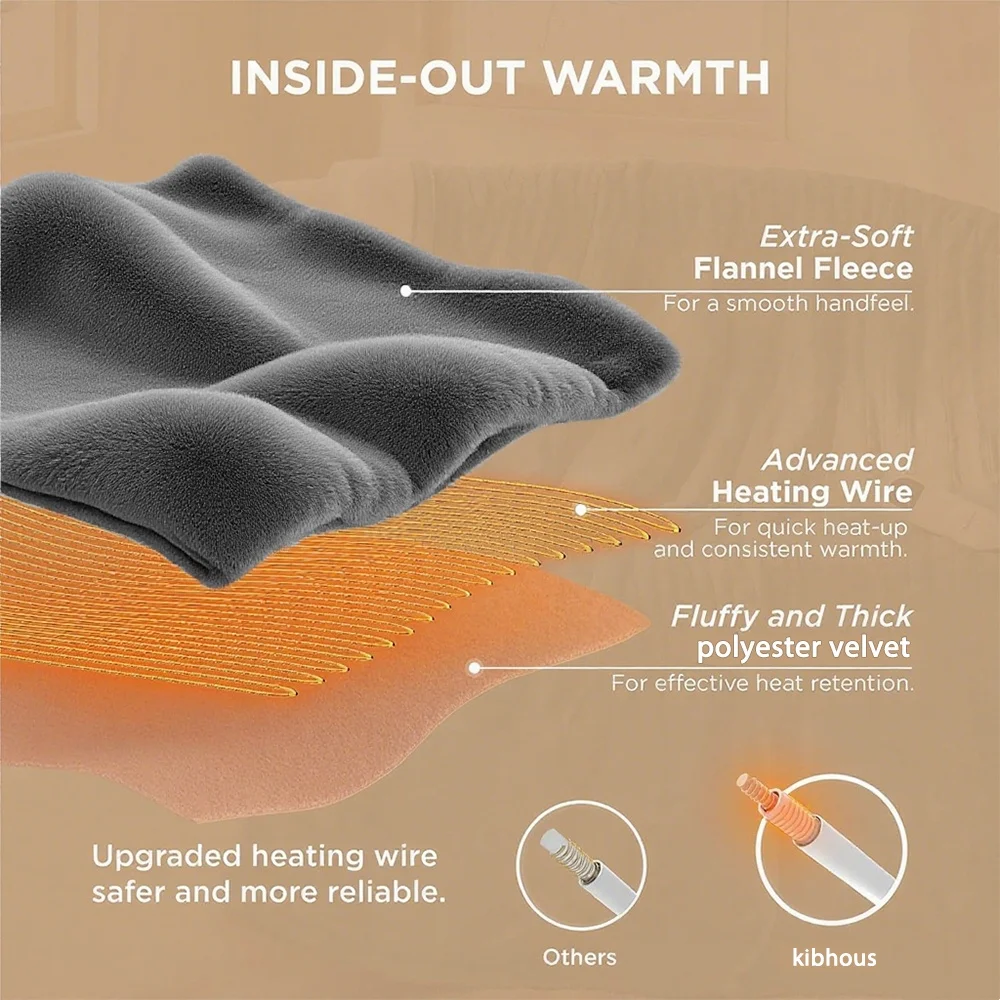Heated Throw Blanket, 60x70 Inches Extra Large - 10 Heat Settings & 8-Hour Timer, Flannel & Velvet, Machine Washable - Gray Brand Swtroom