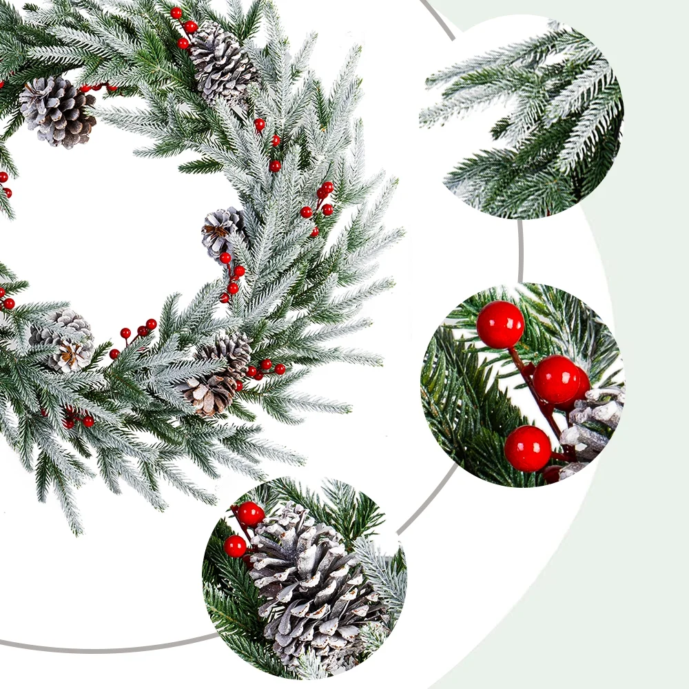 28" Artificial Christmas Wreath - Frosted Spruce with Pine Cones & Berries, Ready-to-Hang Holiday Decor for Door & Wall