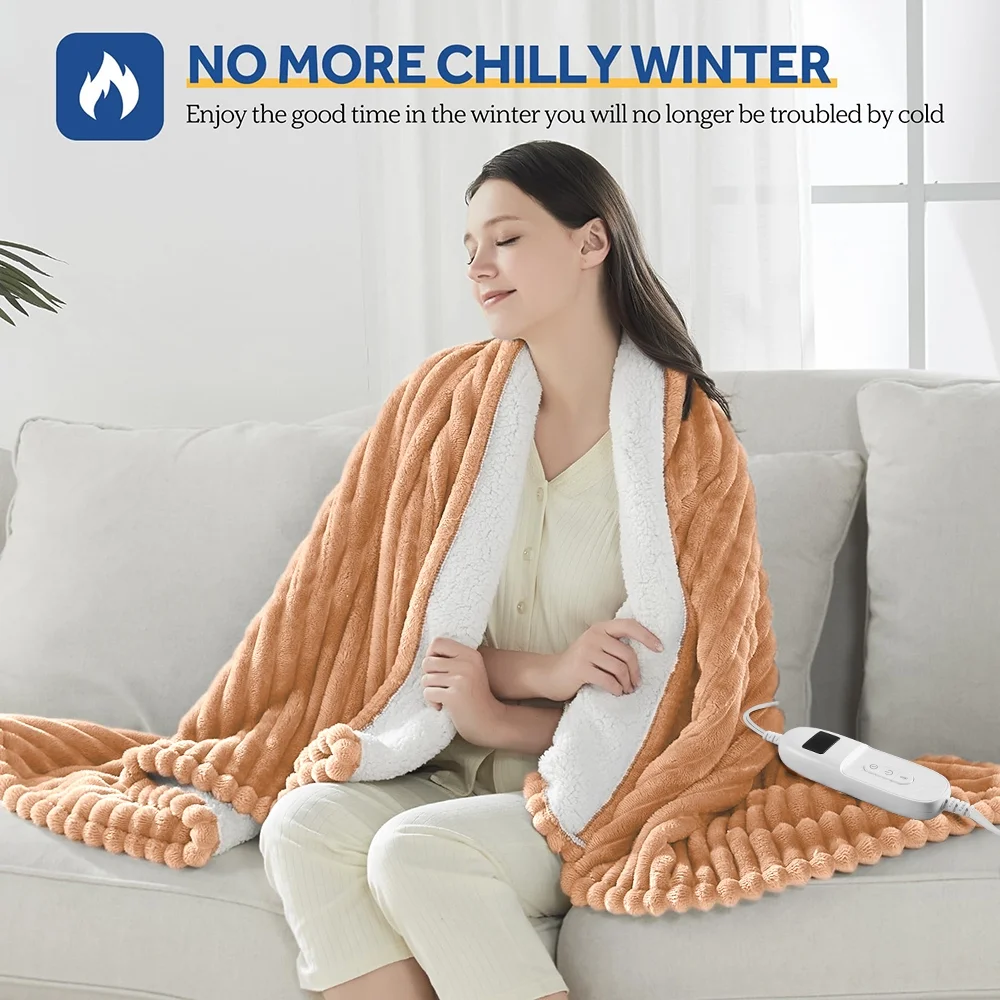 Electric Heated Blanket 62"x84"- 10 Heat Settings with Overheat Protection & 8-Hour Auto-Off, Machine Washable Brown