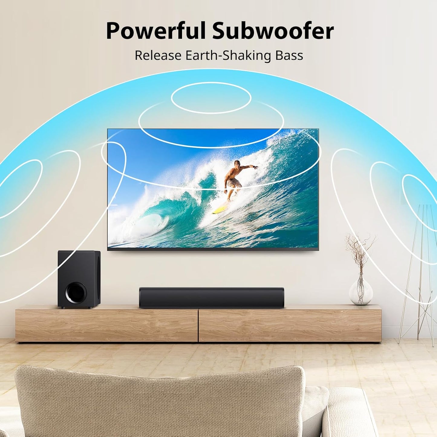 Sound Bar for TV with Big Powerful 110W Subwoofer Deep Bass Bluetooth 5.4 ARC Optical AUX Bluetooth Connect