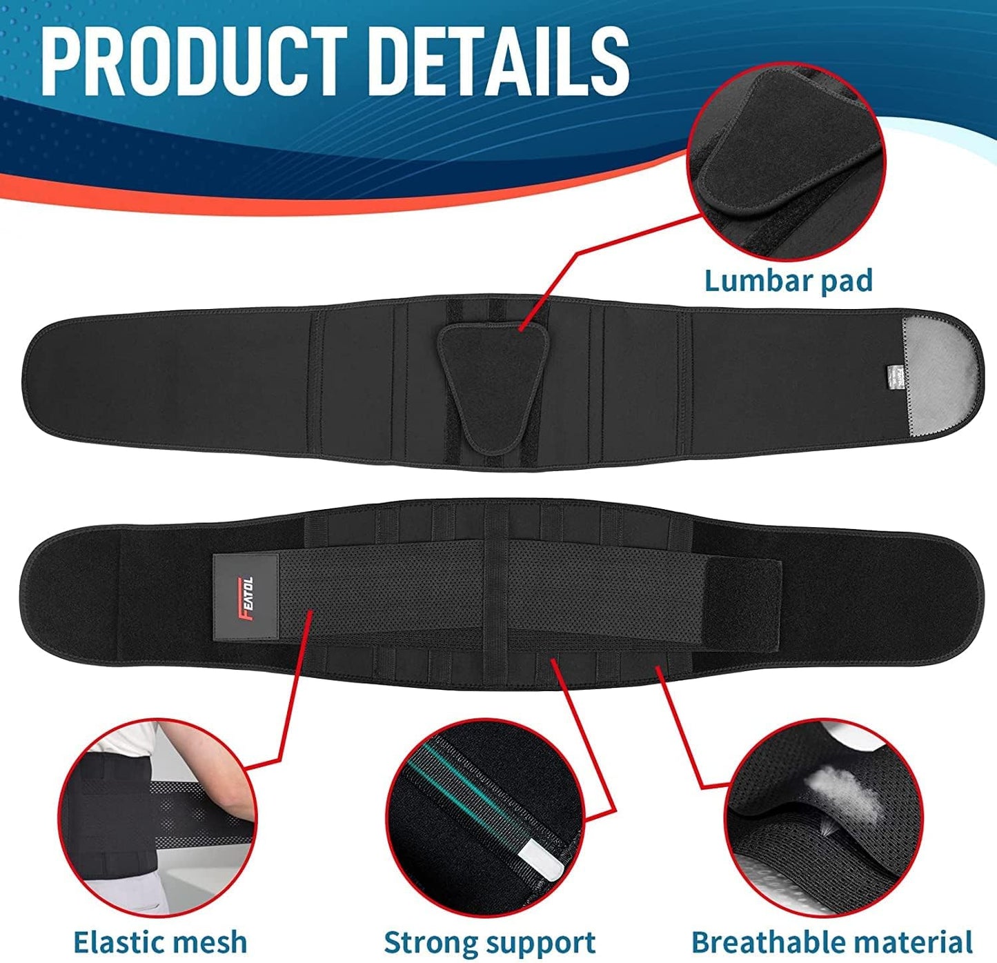 Back Brace Support Belt-Lumbar Support Back Brace for Back Pain, Adjustable Support Straps-Lower Back Brace for Men & Women