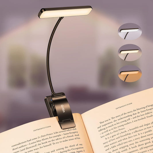 Rechargeable Clip-On Book Light – 3 Color Temperatures, 90H Runtime, Eye-Caring Reading Lamp