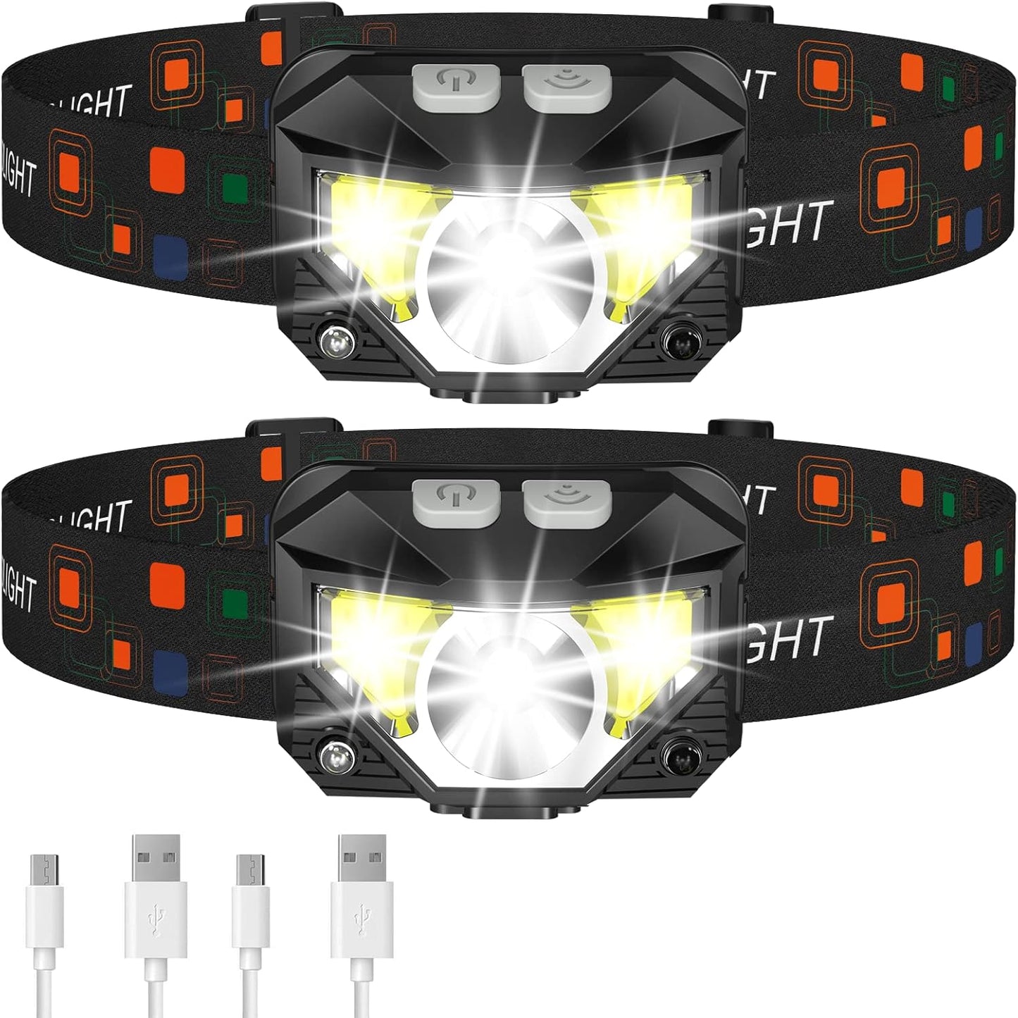 2-Pack Rechargeable Headlamp Flashlight - Waterproof with White & Red LED, for Outdoor Sports & Camping