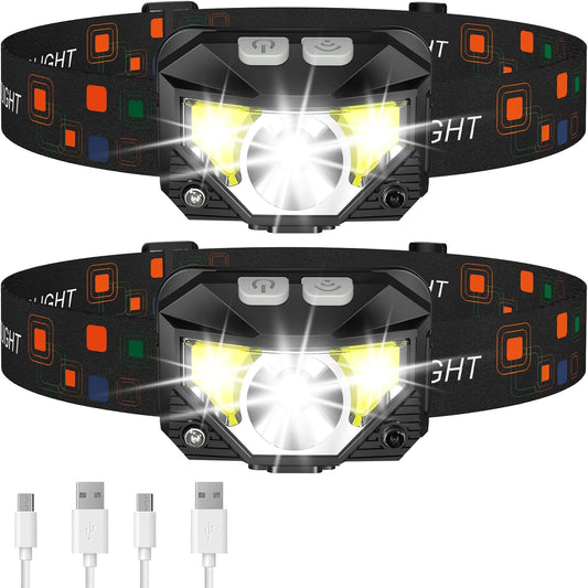 2-Pack Rechargeable Headlamp Flashlight - Waterproof with White & Red LED, for Outdoor Sports & Camping