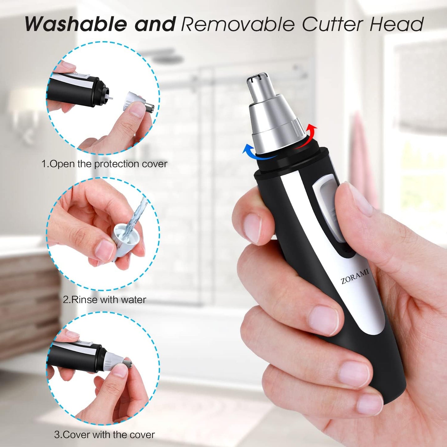 Ear and Nose Hair Trimmer Clipper Painless Eyebrow & Facial Hair Trimmer for Men Women, Battery-Operated Trimmer, Dual Edge Blades for Easy Cleansing