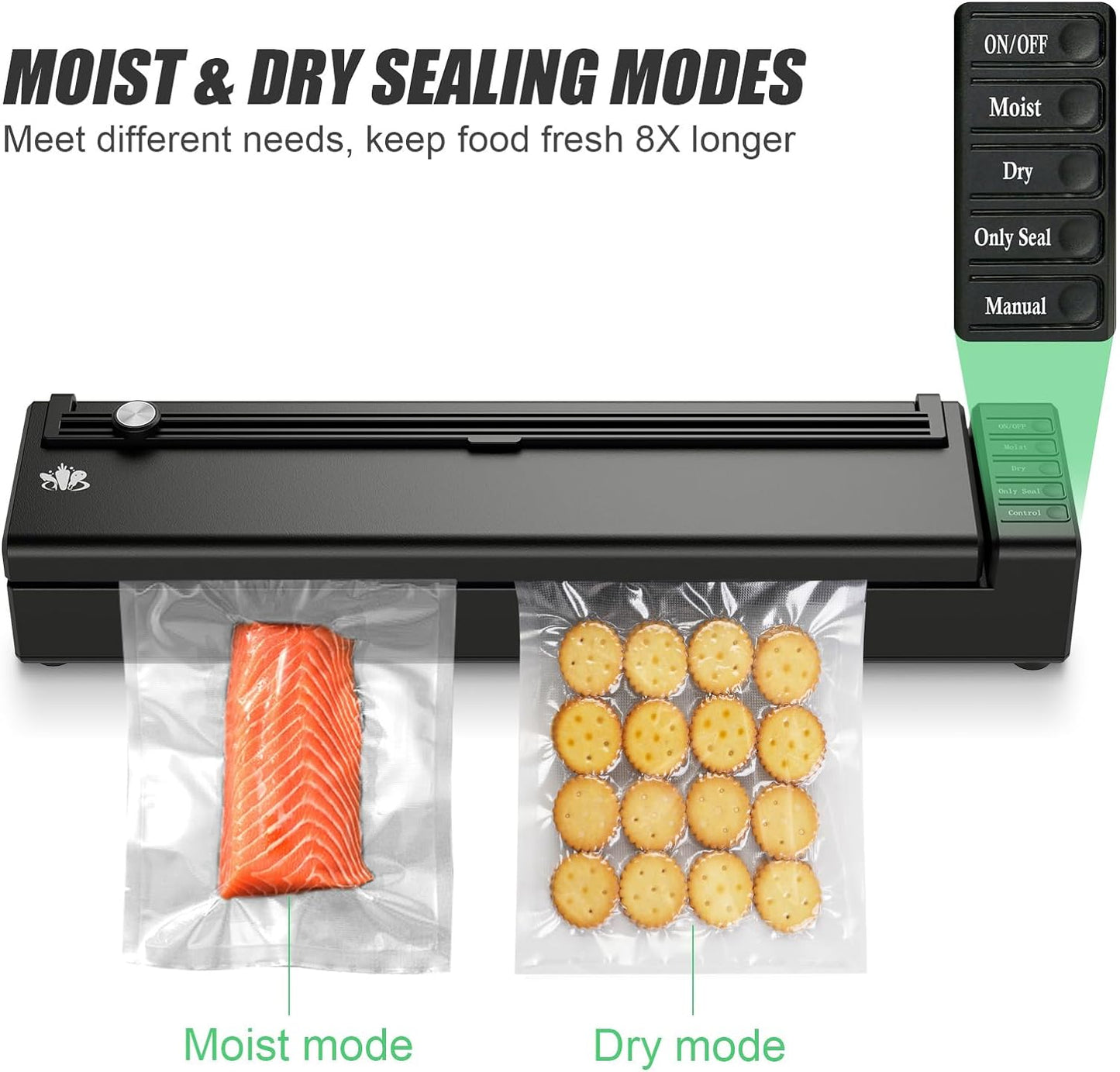 Cordless Rechargeable Vacuum Sealer Machine for Food Storage and Sous Vide - With External Vacuum, Suction Hose, Bag Cutter, and 10 Bags