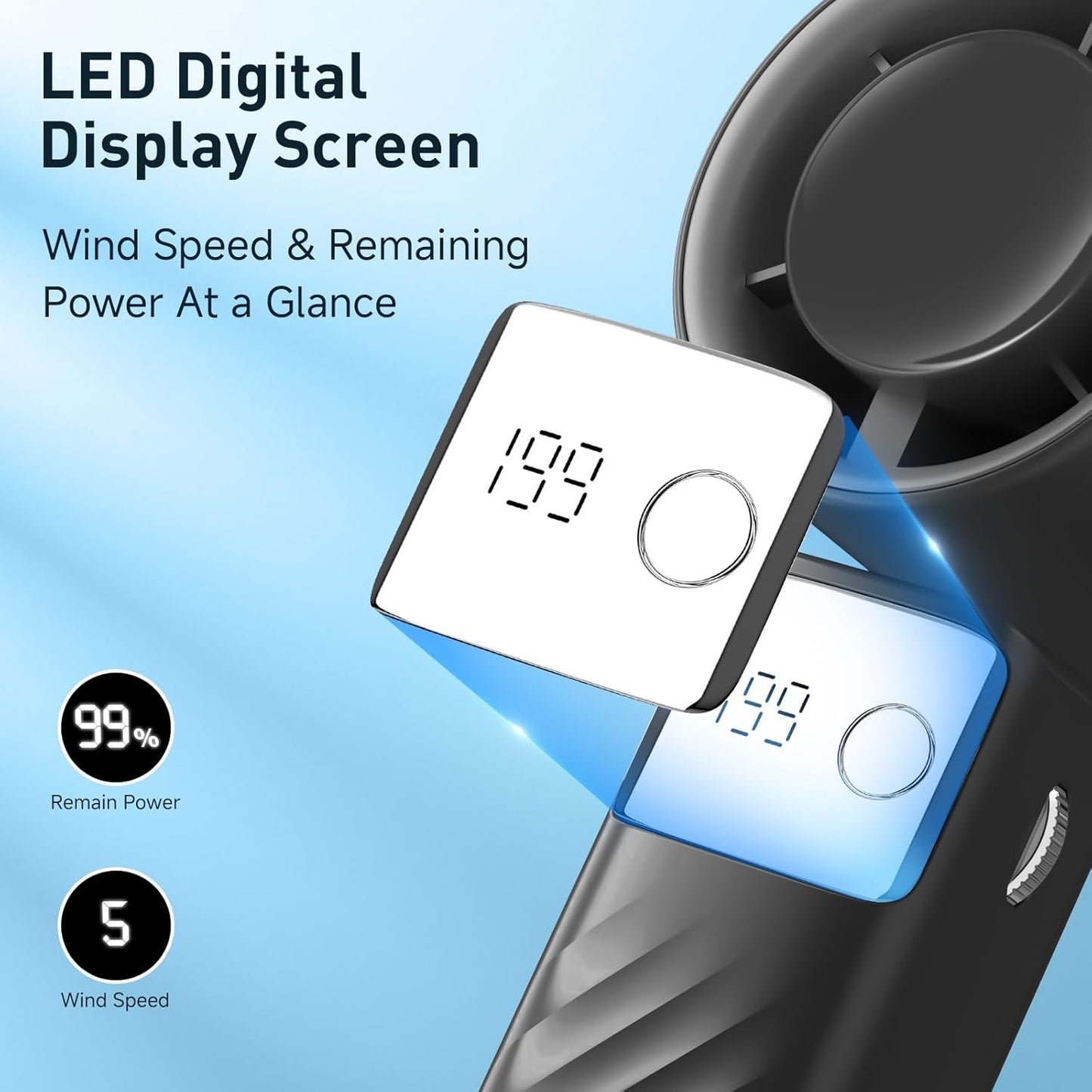 M54 Portable Handheld Turbo Fan - Foldable Mini Fan, 100-Level Adjustment, 8-12H Runtime, LED Display, Type-C Fast Charging for Indoor/Outdoor Use, Black