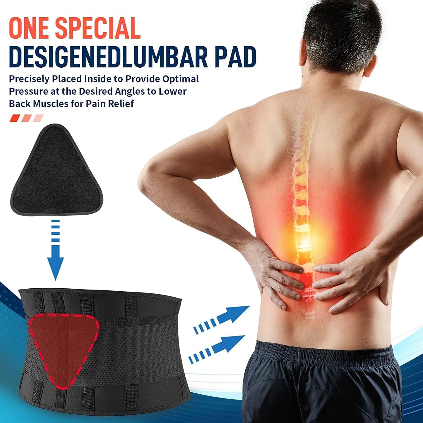 Back Brace Support Belt-Lumbar Support Back Brace for Back Pain, Adjustable Support Straps-Lower Back Brace for Men & Women