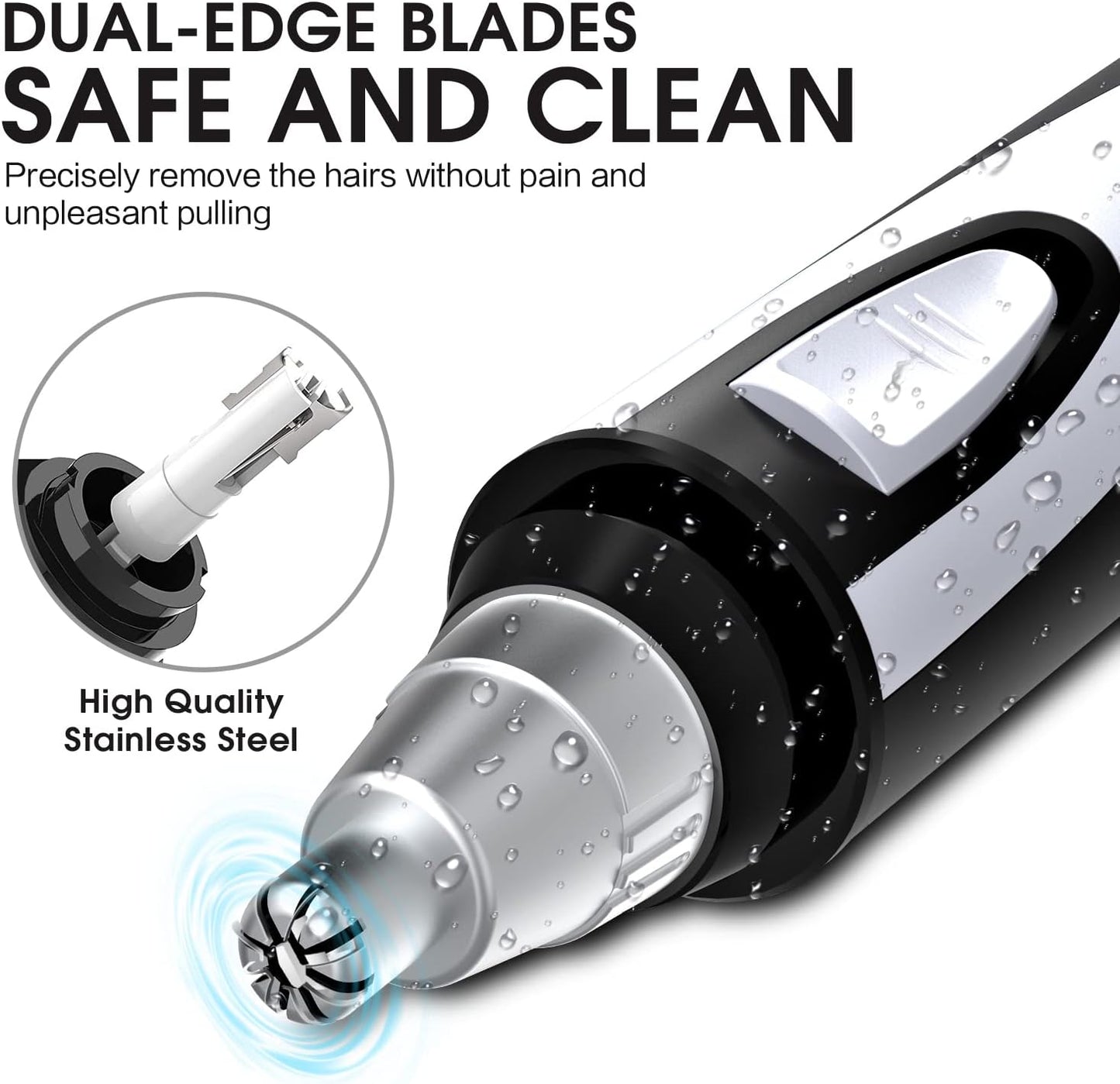 Ear and Nose Hair Trimmer Clipper Painless Eyebrow & Facial Hair Trimmer for Men Women, Battery-Operated Trimmer, Dual Edge Blades for Easy Cleansing