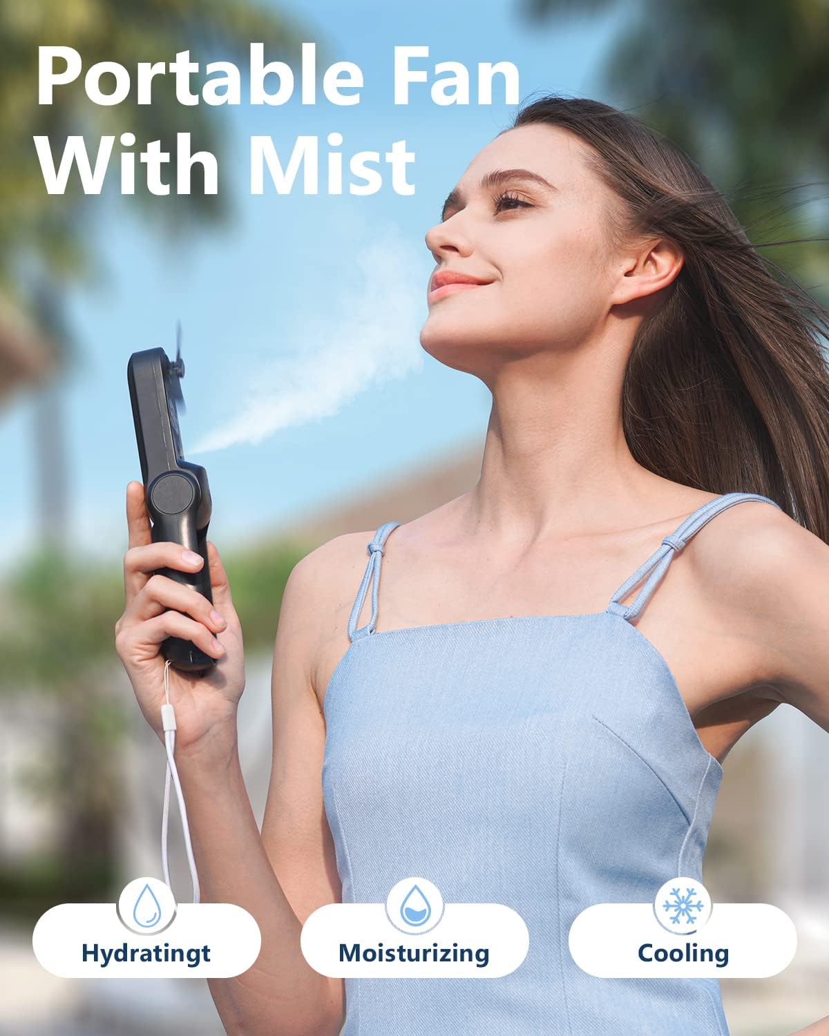 Misting Fan Portable, Handheld Personal Mister Fans, Small Fan Rechargeable, Mini Spray Water Mist, Kids Women Portable Fans For Travel, Outdoors, Hiking, Camping Home Office (Black)
