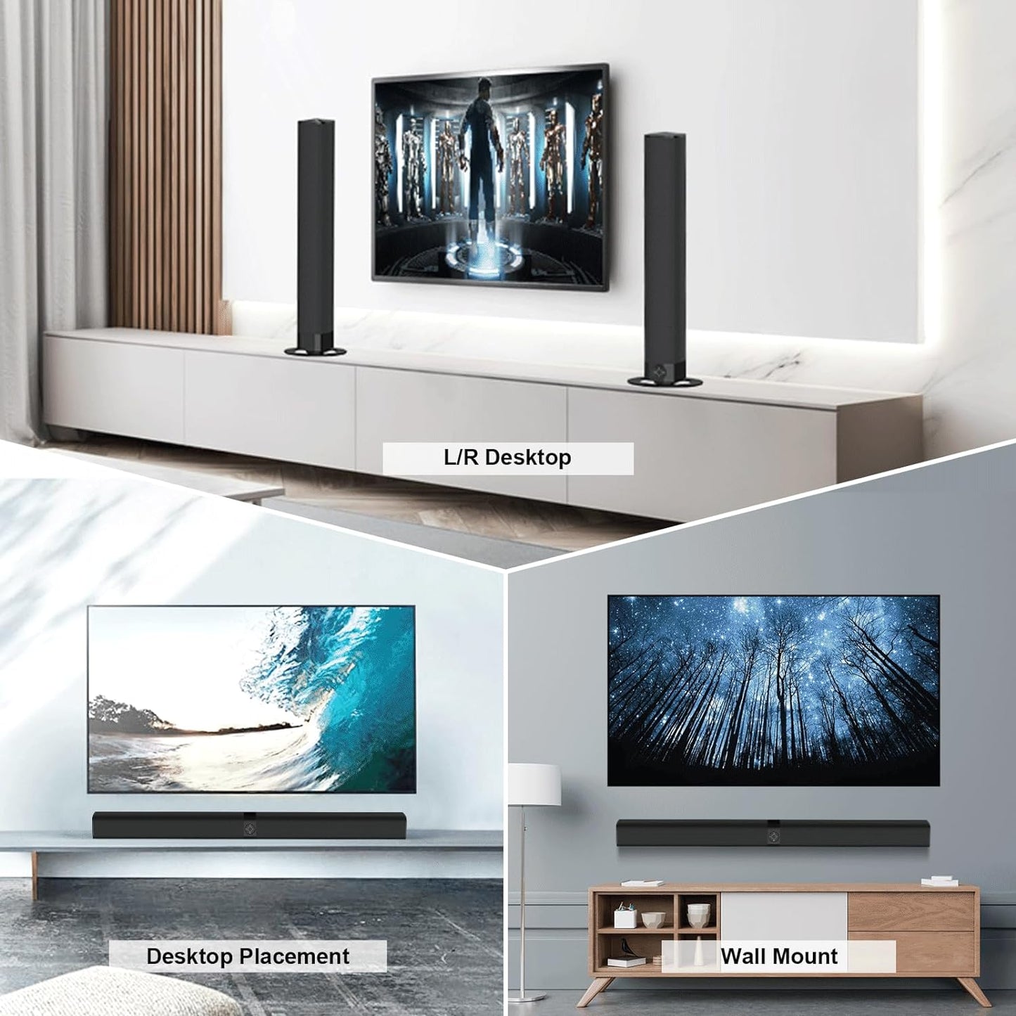 Sound Bar, 50W Sound Bars for TV, 5.0 Bluetooth TV Sound bar, Wired & Wireless Soundbar, HDMI- ARC/Optical/AUX Connection, Separable Soundbar 32 inch