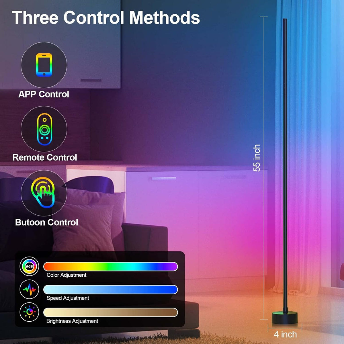 Smart RGB Corner Floor Lamp – App & Remote Controlled, 16M Colors with ...